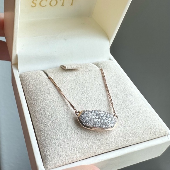 Kendra Scott Elisa Pendant Necklace in Pave Diamond and 14k Rose Gold.39 ct - Picture 12 of 16